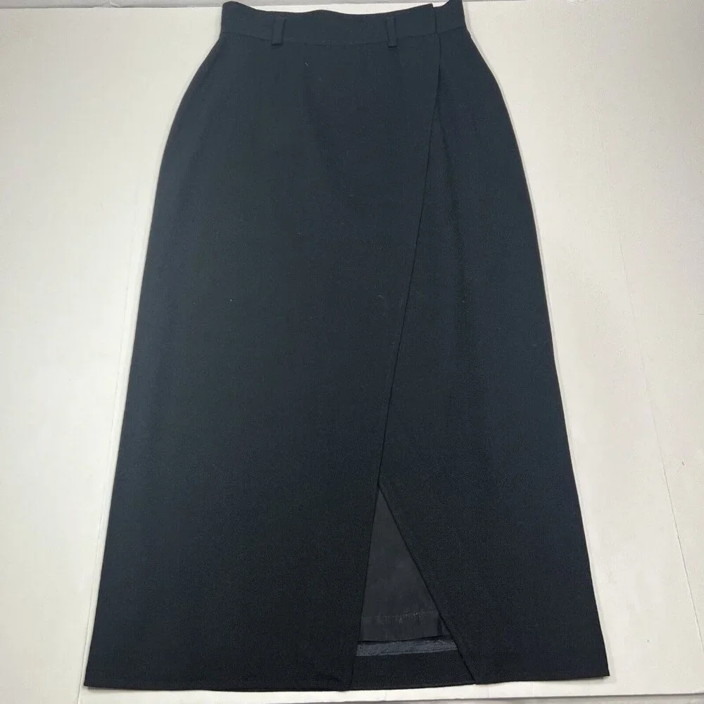 Vintage Christian Dior Suit 2 Pc Jacket & Wrap Skirt Black Size 8 100% Wool USA